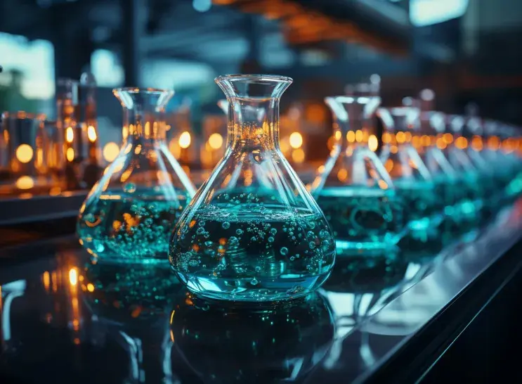 beakers on a bar