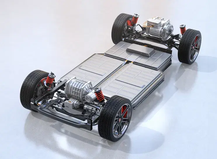 3D render of an EV vehicle, focusing the the battery casing