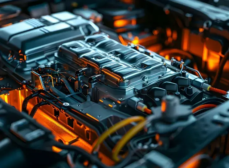 closeup of a ev car motor