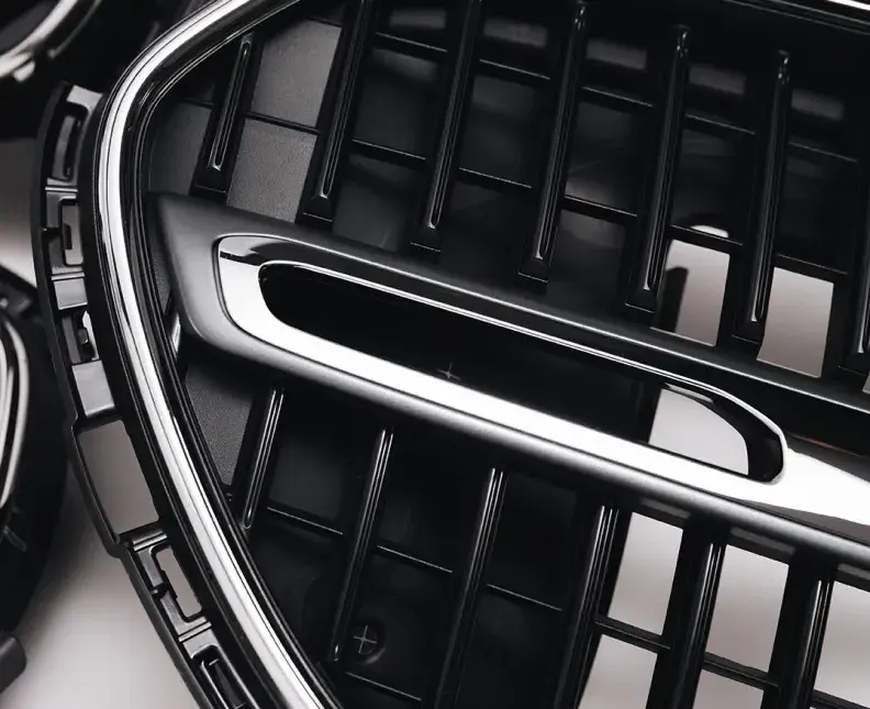 chrome plated front grill of a car