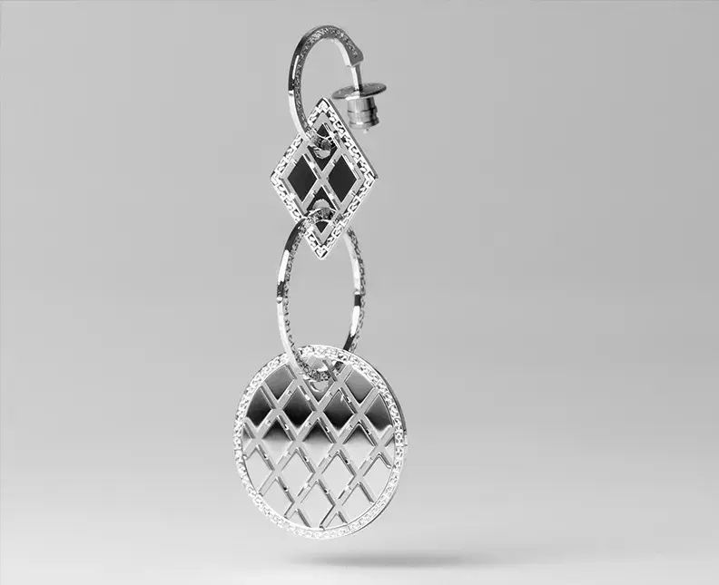 earring plated with an extra-white rhodium process RHODIUM 100