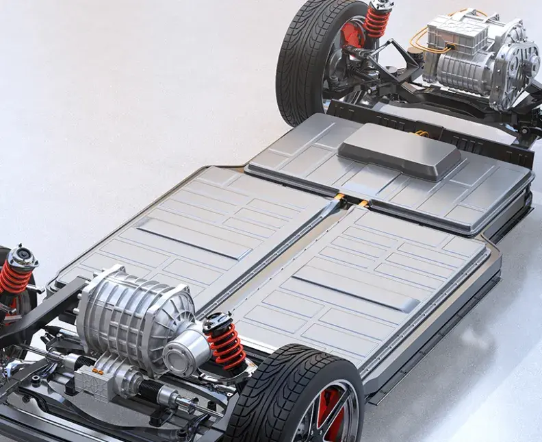 3D render of an EV vehicle, focusing the the battery casing