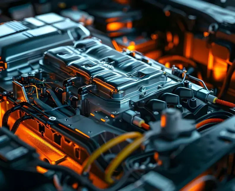 closeup of a ev car motor