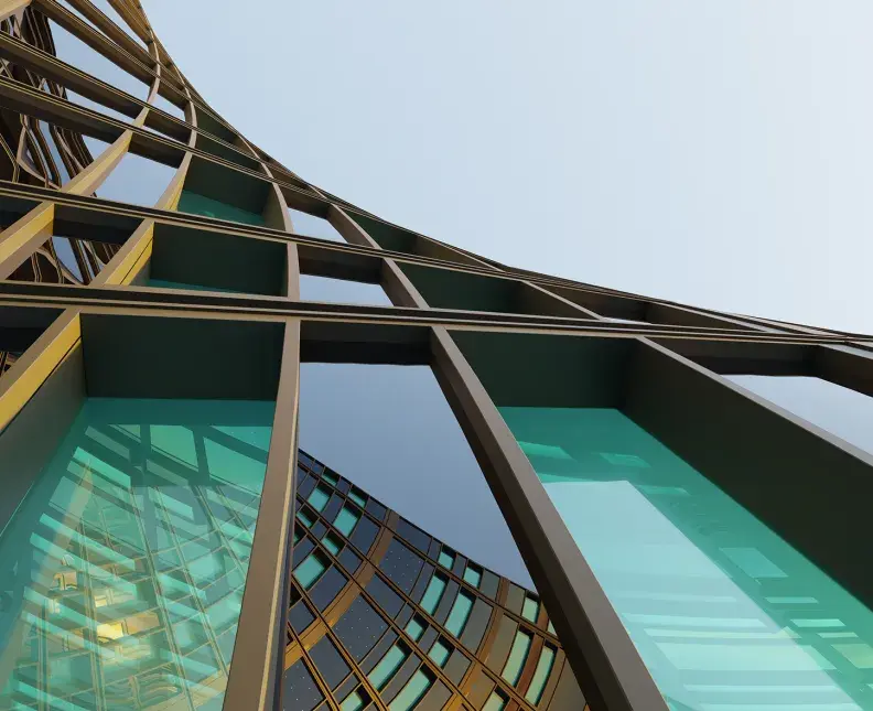 low angle shot of a building facade with aluminum constriction and glass windows